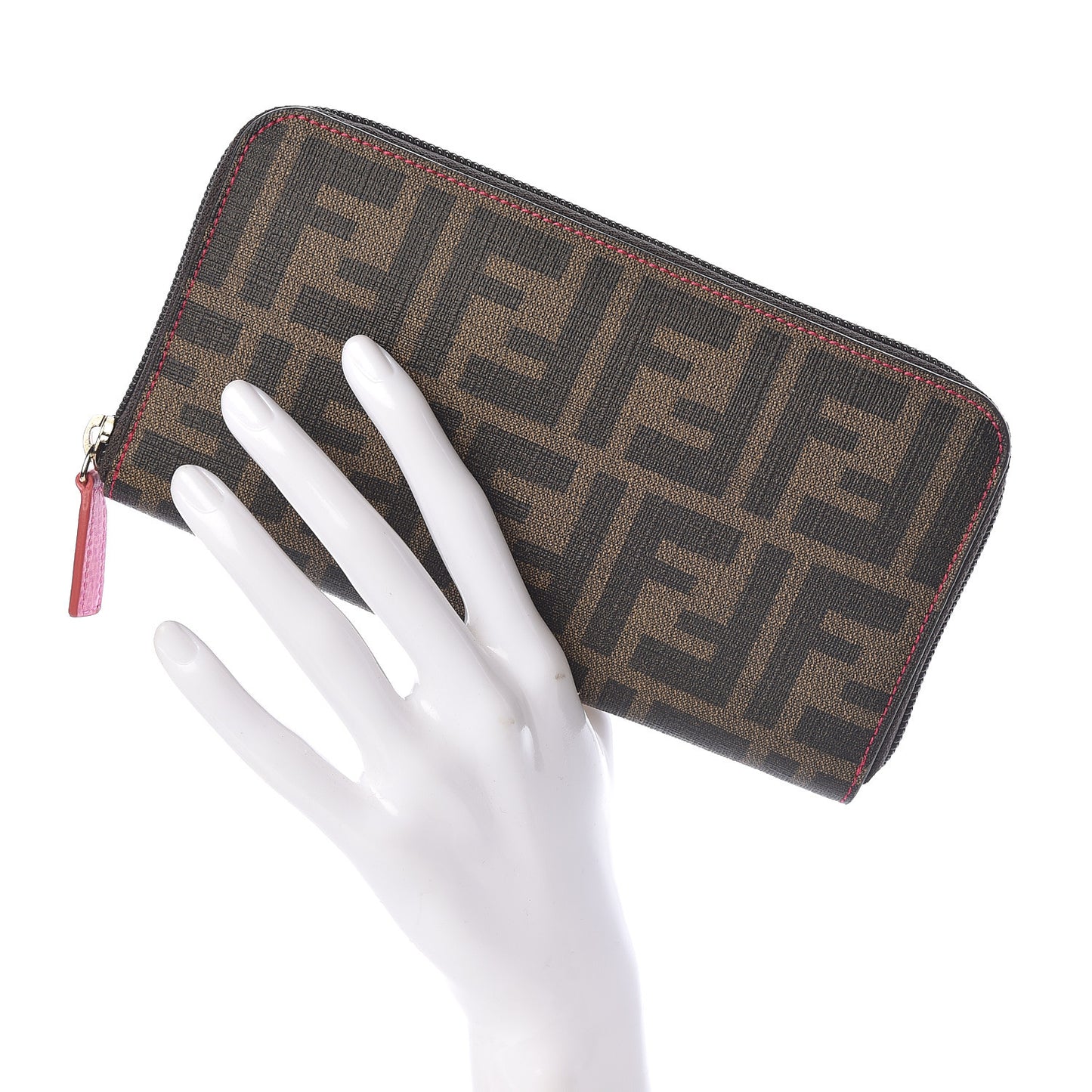 Zucca Spalmati Vitello Elite Zip Around Wallet Tobacco Fuxia Fragola