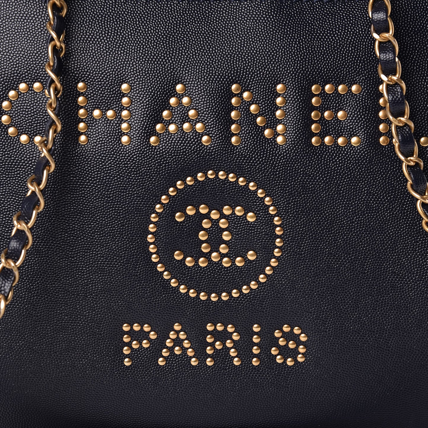 Caviar Medium Studded Deauville Tote Navy