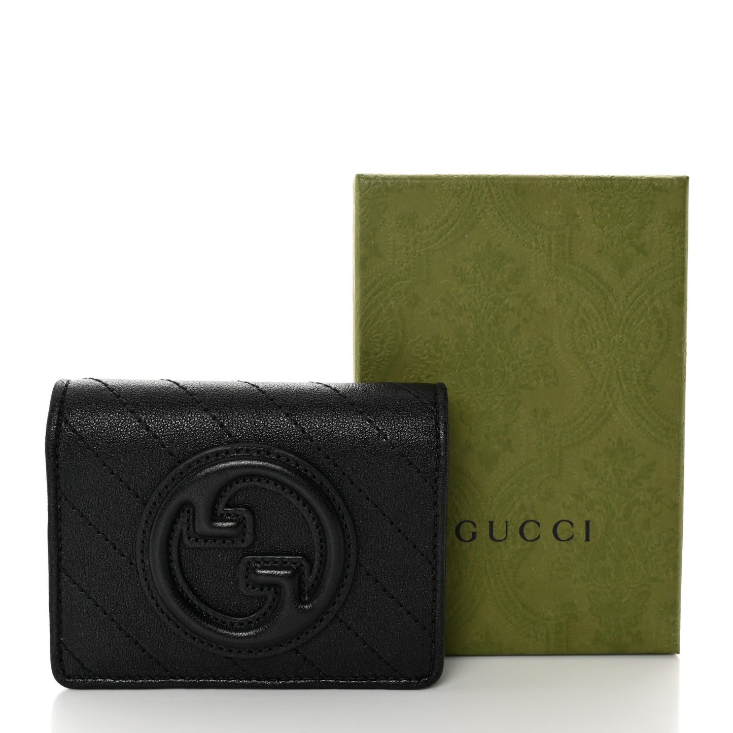Sakai Be Green Calfskin Diagonal Stitched Blondie Card Case Wallet Black