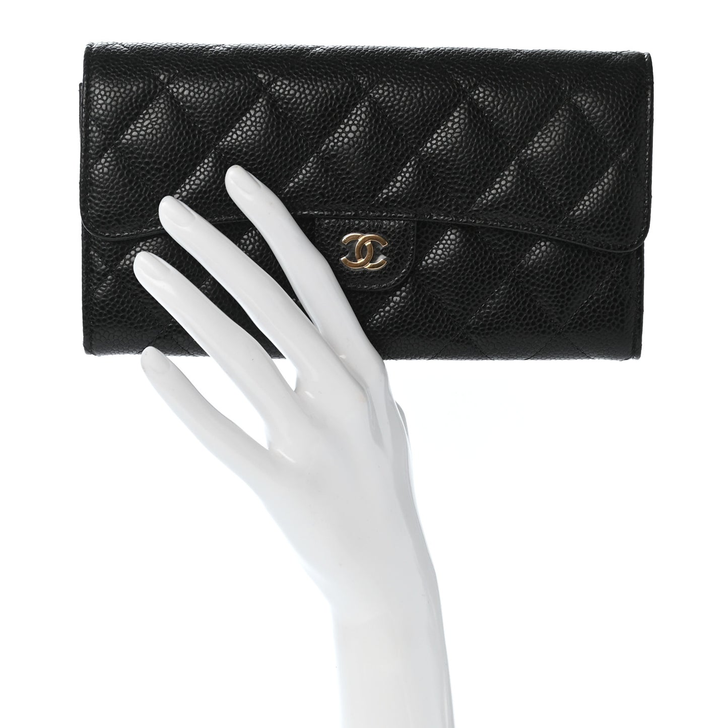Caviar Quilted Large Flap Gusset Wallet Black