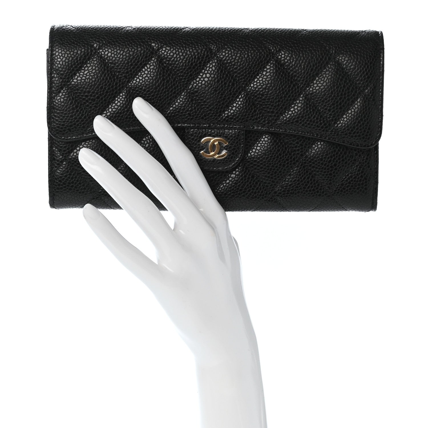 Chanel Caviar Quilted Large Flap Gusset Wallet Black 2 of 9