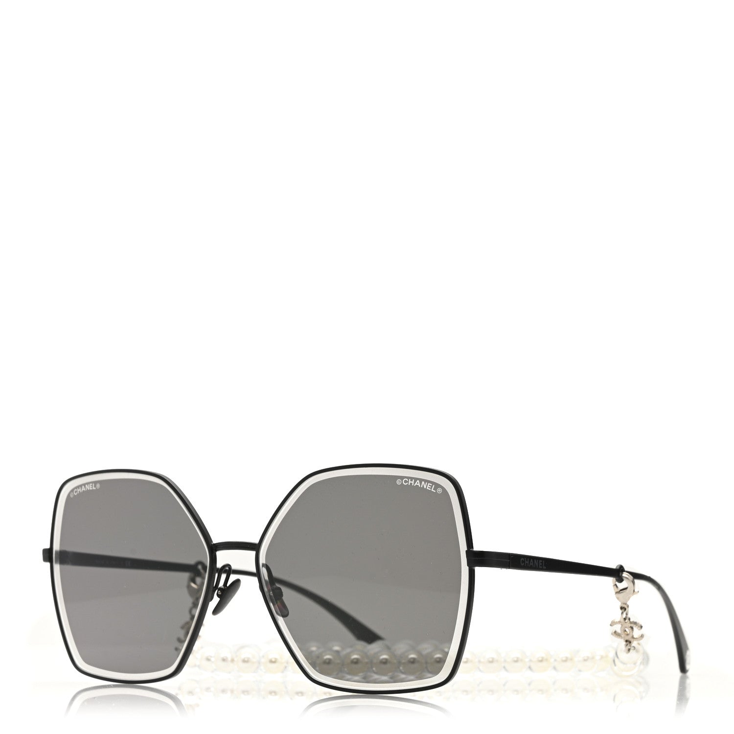 Chanel Metal Butterfly Removable Pearl Chain Sunglasses 4262 Black