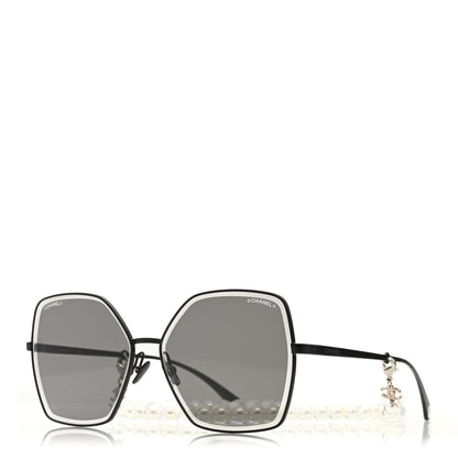 Chanel Metal Butterfly Removable Pearl Chain Sunglasses 4262 Black 1 of 8