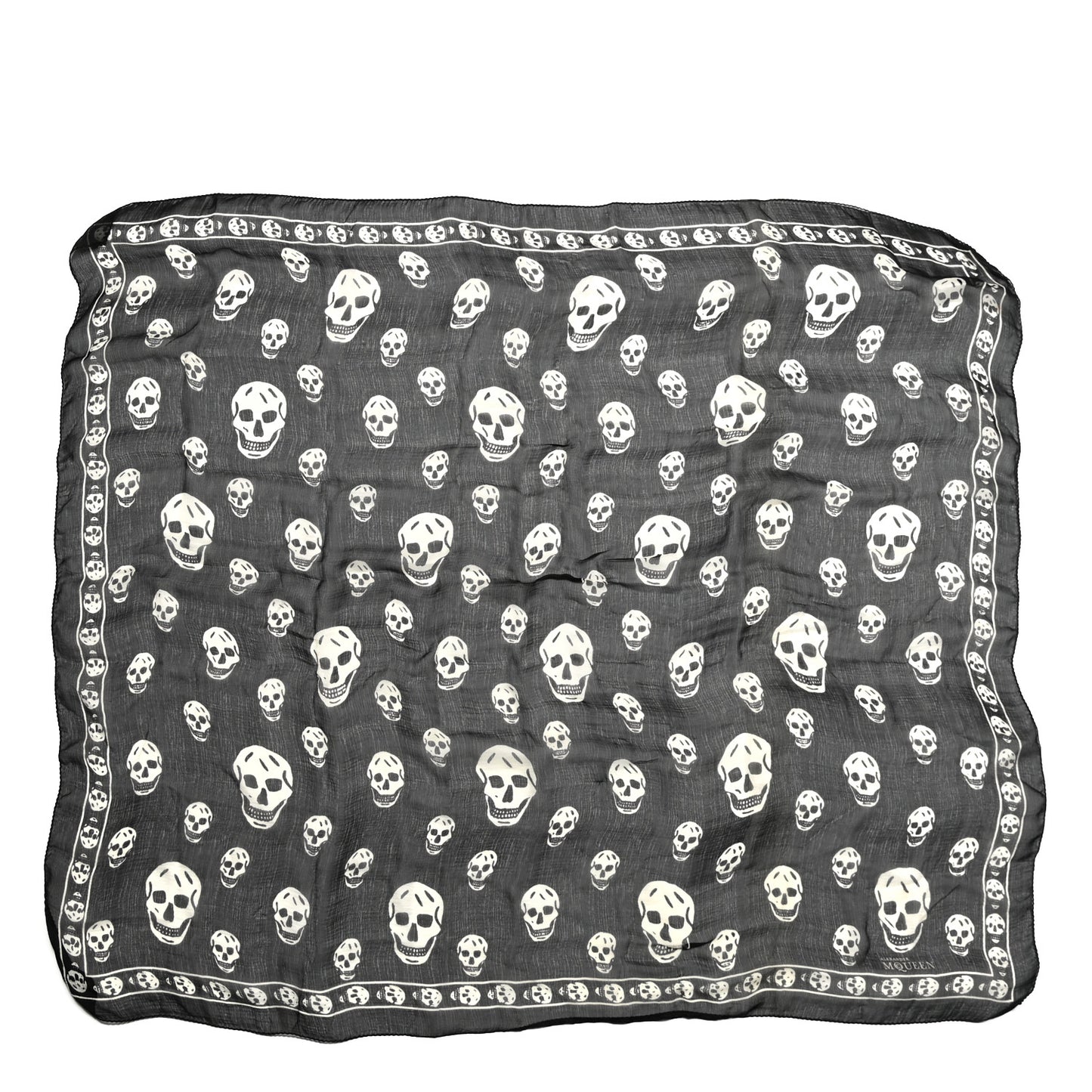 Silk Chiffon Skull Scarf Black Ivory