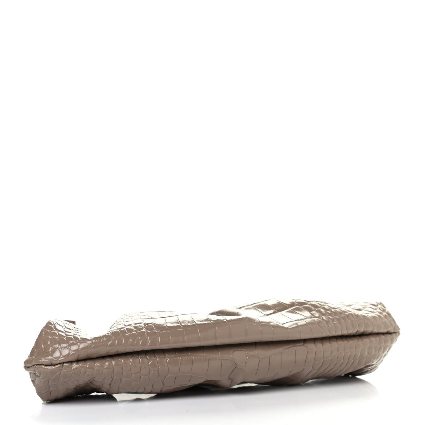 Shiny Supple Calfskin Logo Crocodile Embossed XL Cloud Clutch Mink Grey White