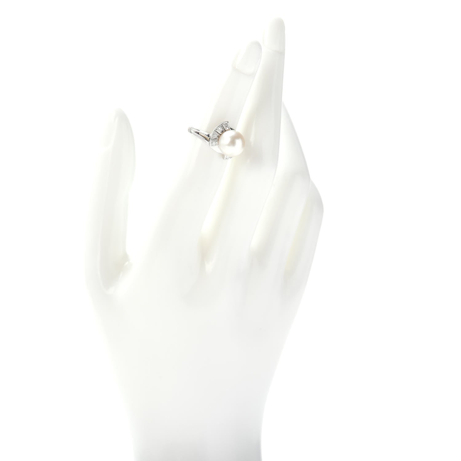 Mikimoto 14K White Gold Diamond Akoya Pearl 9mm Deco Ring 47 4 2 of 5
