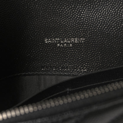 Saint Laurent Grain De Poudre Matelasse Chevron Monogram Envelope Chain Wallet Black 6 of 10