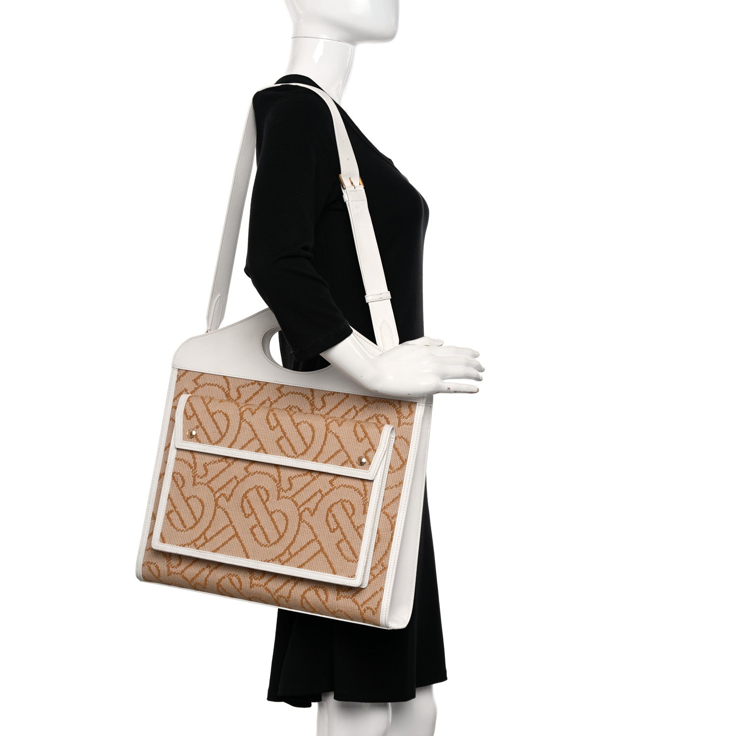 Burberry Monogram Canvas Smooth Calfskin Medium Pocket Bag White Beige 2 of 20