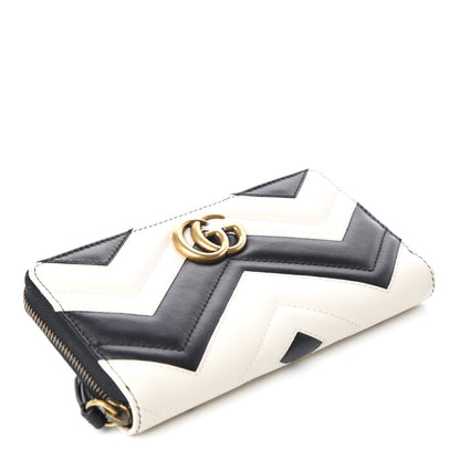 Gucci Calfskin Matelasse GG Marmont Zip Around Wallet Black White 4 of 9