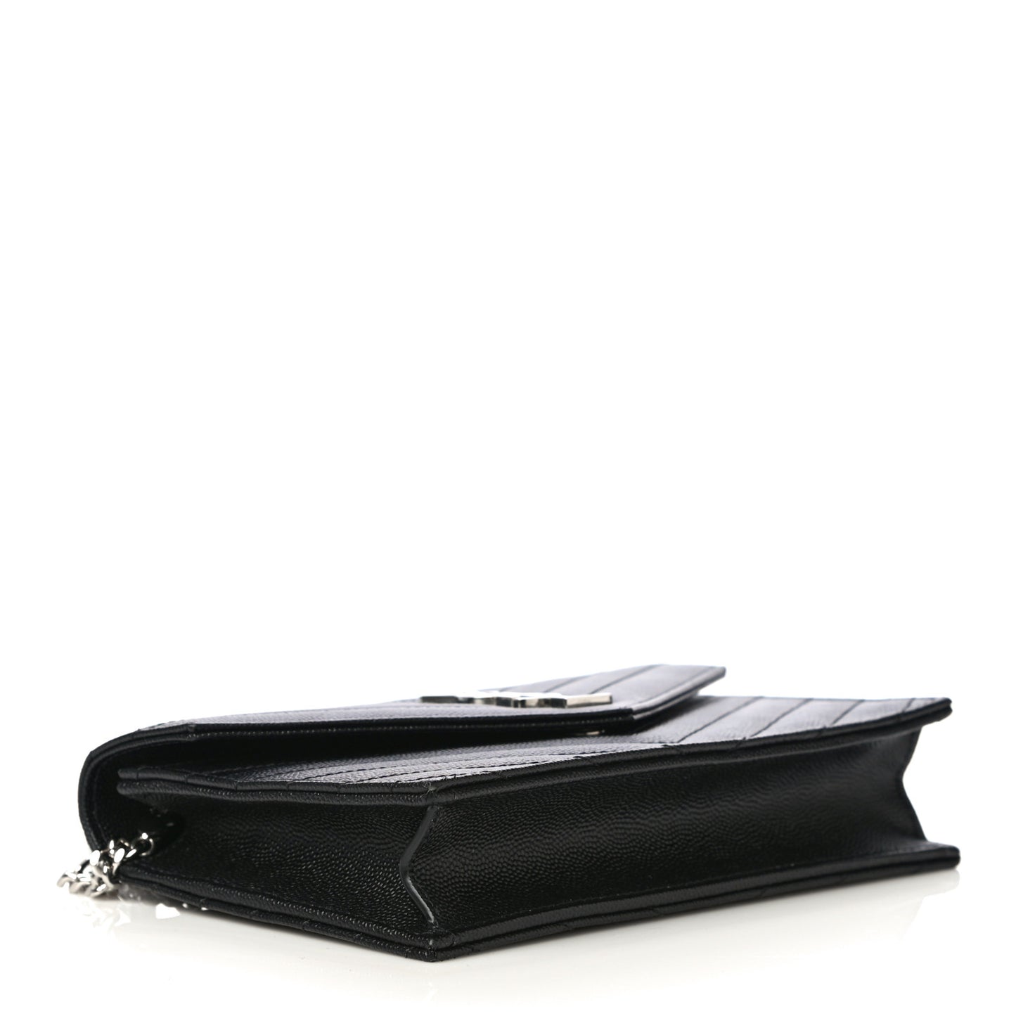 Grain De Poudre Matelasse Chevron Monogram Envelope Chain Wallet Black