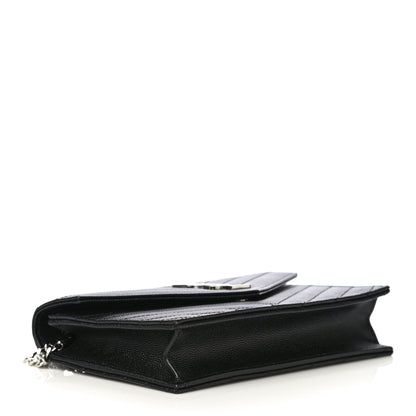 Saint Laurent Grain De Poudre Matelasse Chevron Monogram Envelope Chain Wallet Black 4 of 11