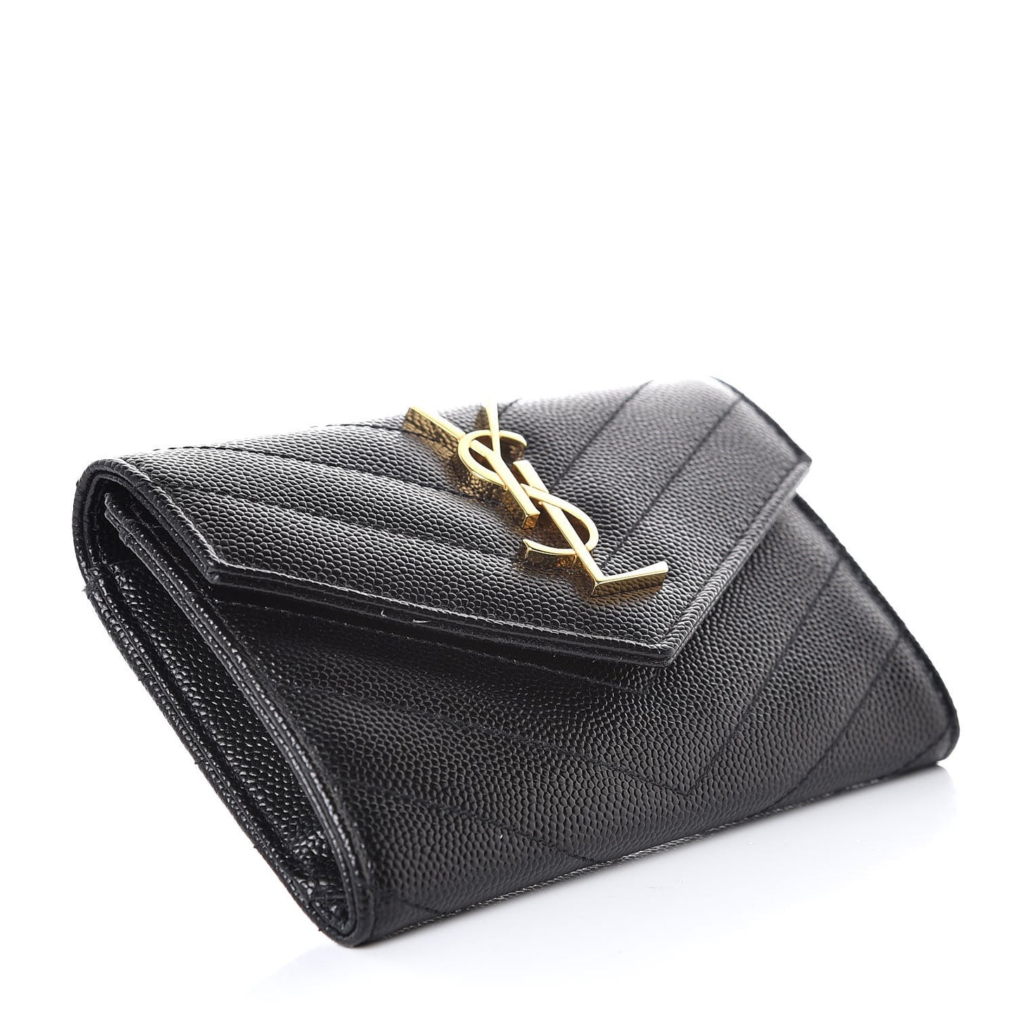 Grain De Poudre Matelasse Chevron Small Monogram Envelope Wallet Black
