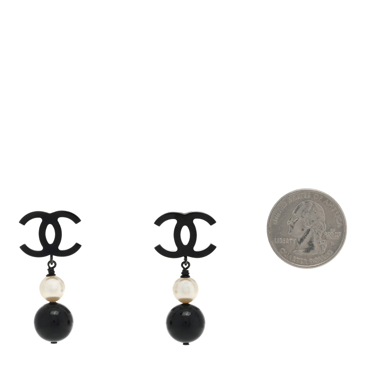 Ruthenium Pearl Bead CC Drop Earrings Black