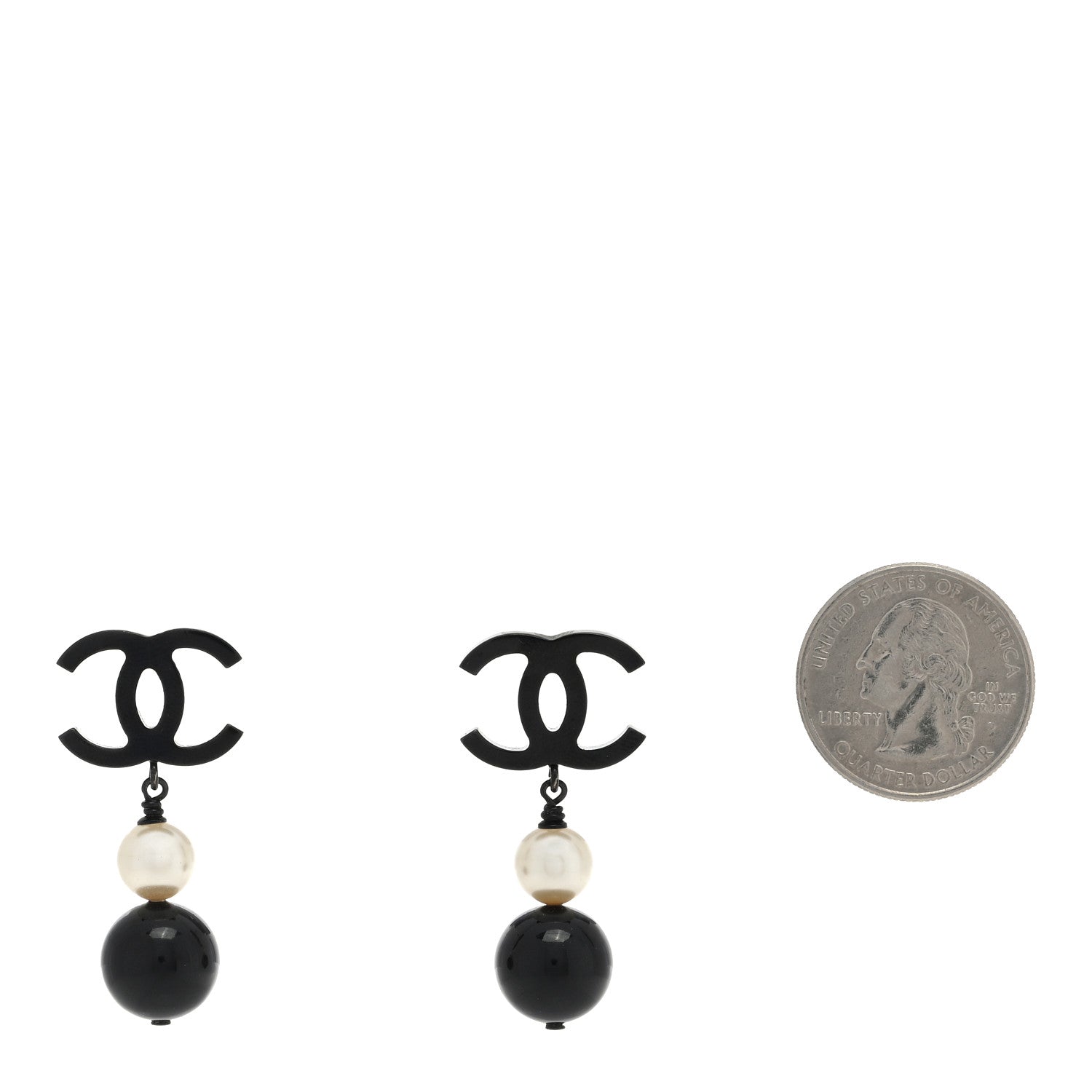 Chanel Ruthenium Pearl Bead CC Drop Earrings Black 2 of 4