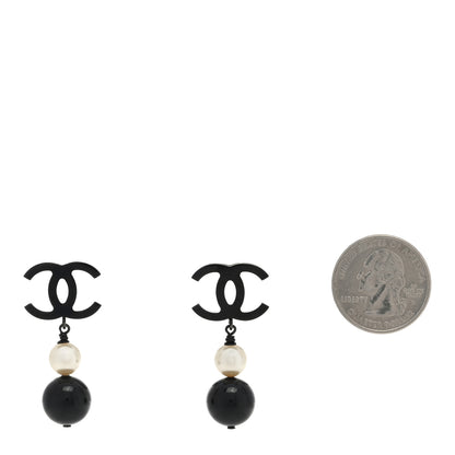 Chanel Ruthenium Pearl Bead CC Drop Earrings Black 2 of 4