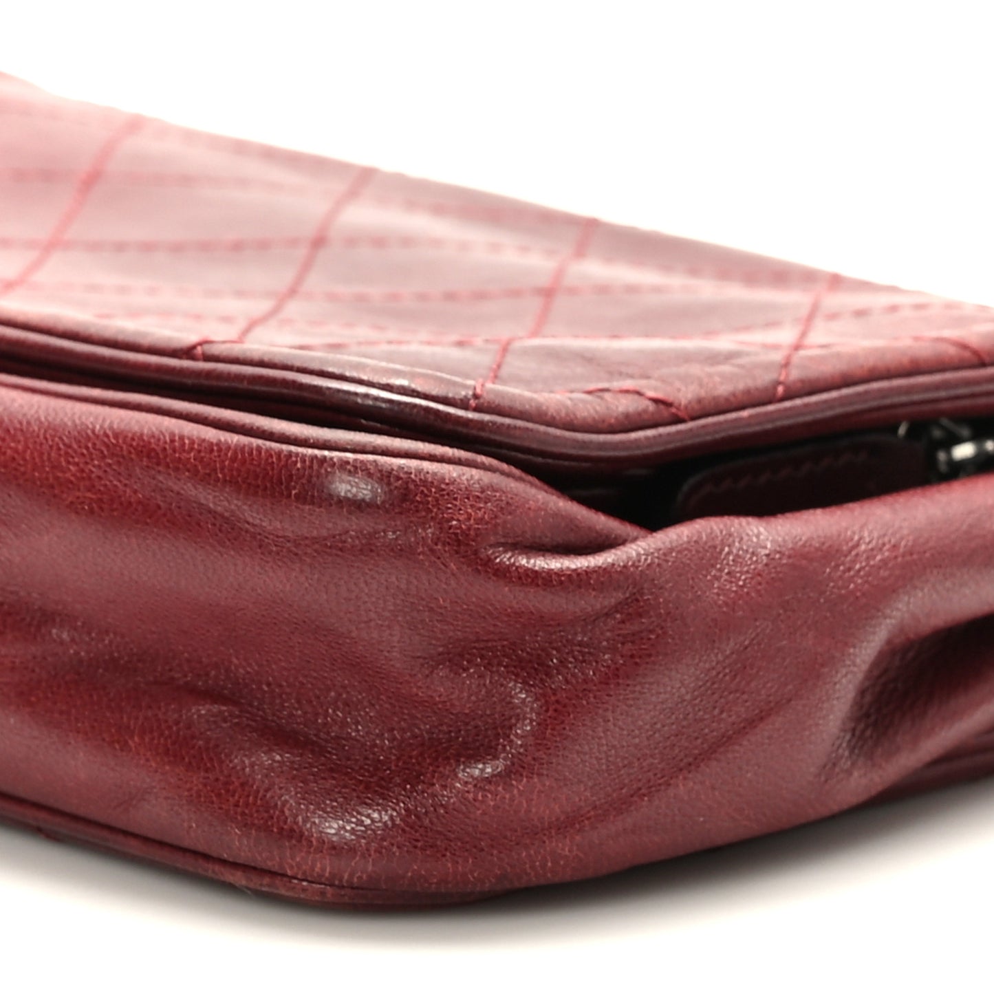 Calfskin Diamond Stitched Flap Red