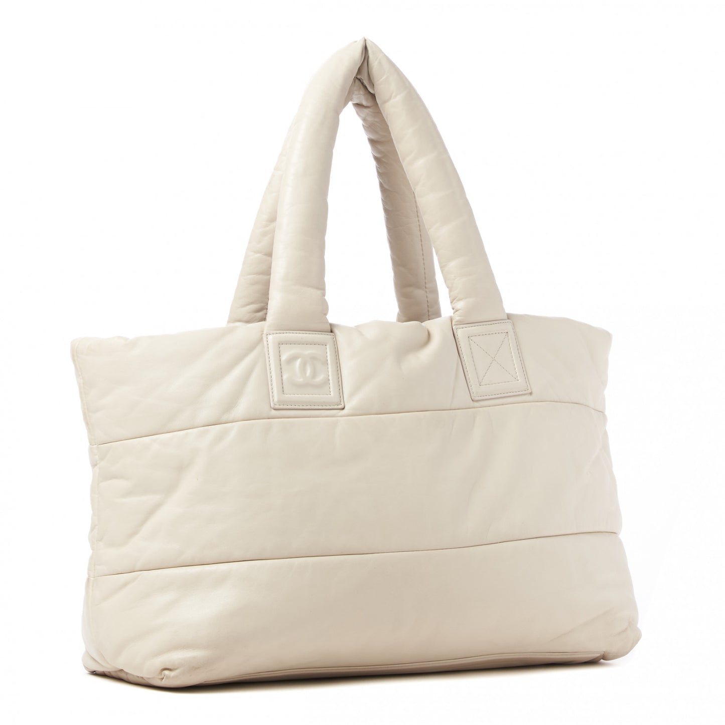 Lambskin Quilted Large Coco Cocoon Tote White Burgundy
