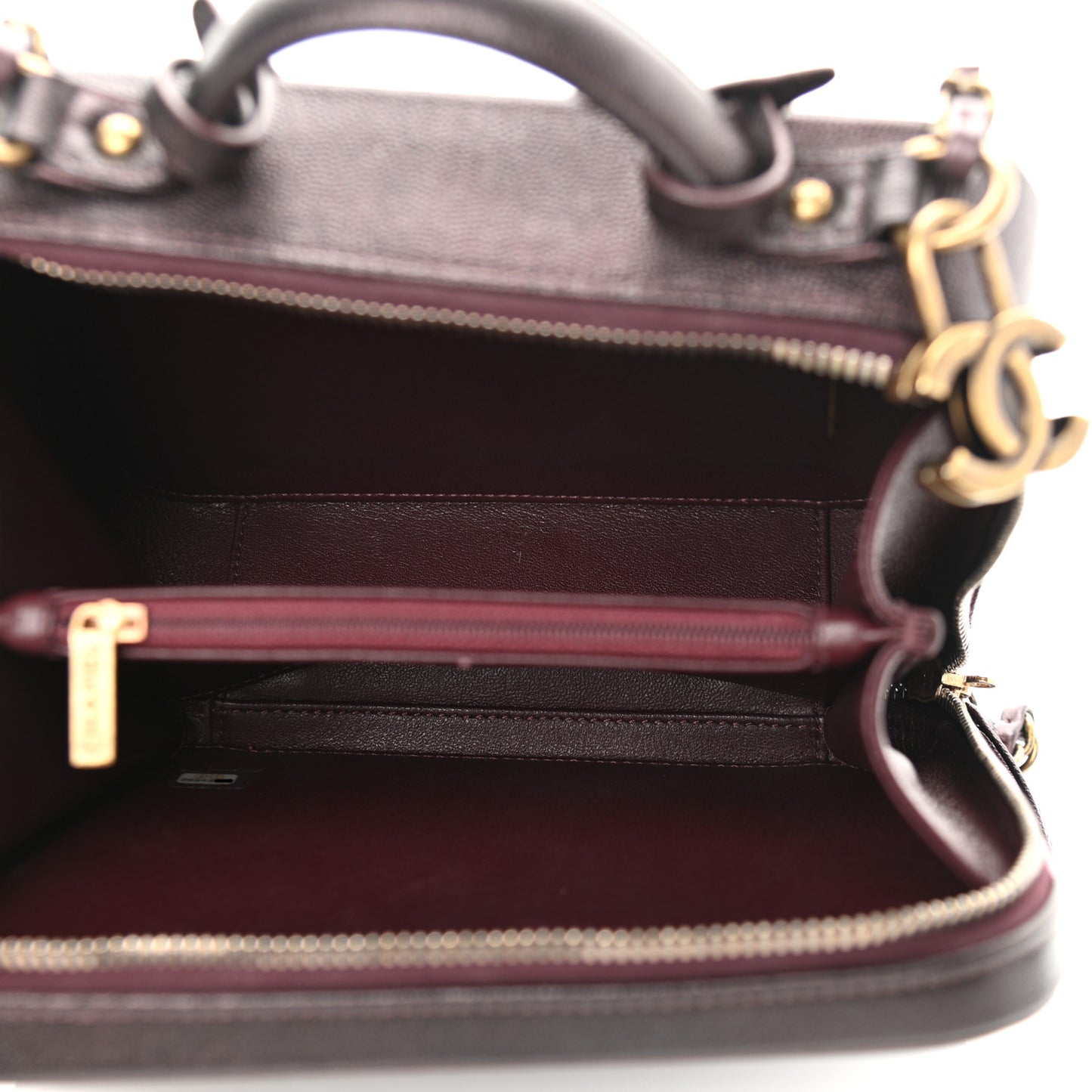 Iridescent Caviar Quilted Medium CC Filigree Vanity Case Burgundy