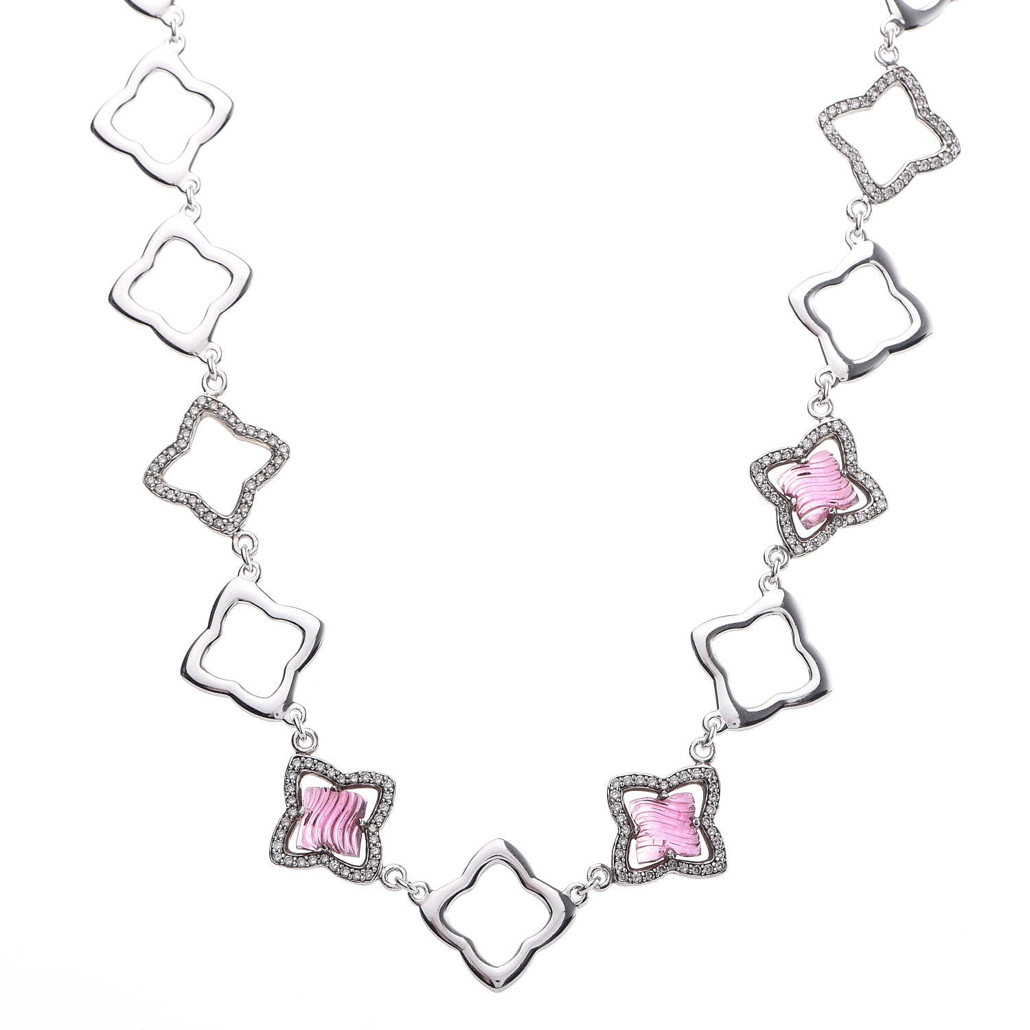 David Yurman Sterling Silver Diamond Pink Tourmaline Quatrefoil Station Necklace 1 of 7