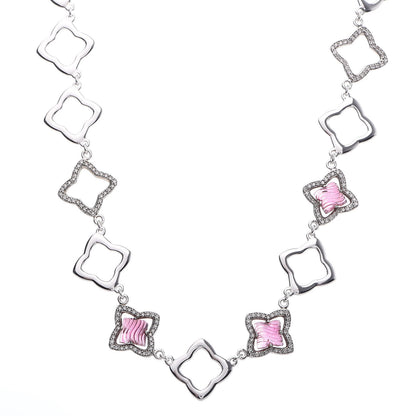 David Yurman Sterling Silver Diamond Pink Tourmaline Quatrefoil Station Necklace 1 of 7