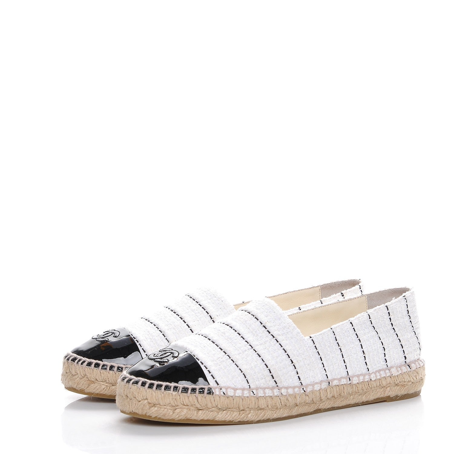 Chanel Tweed Patent Calfskin CC Espadrilles 41 White Black 3 of 11