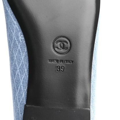 Chanel Denim Printed Quilt CC Cap Toe Ballerina Flats 39 Light Blue Dark Grey 8 of 11