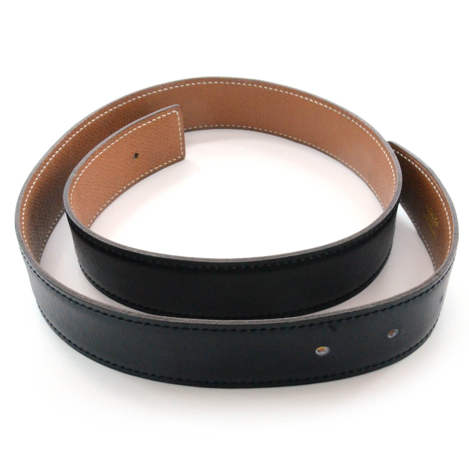 Hermes Box Courchevel Reversible Belt Strap Black Gold 68 1 of 3