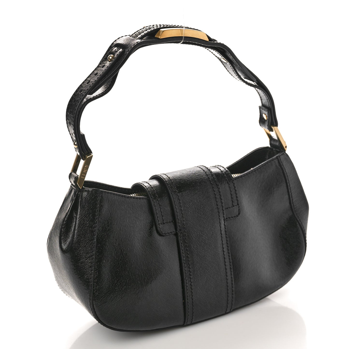 Patent Stamp Calfskin Shadow Shoulder Bag Black
