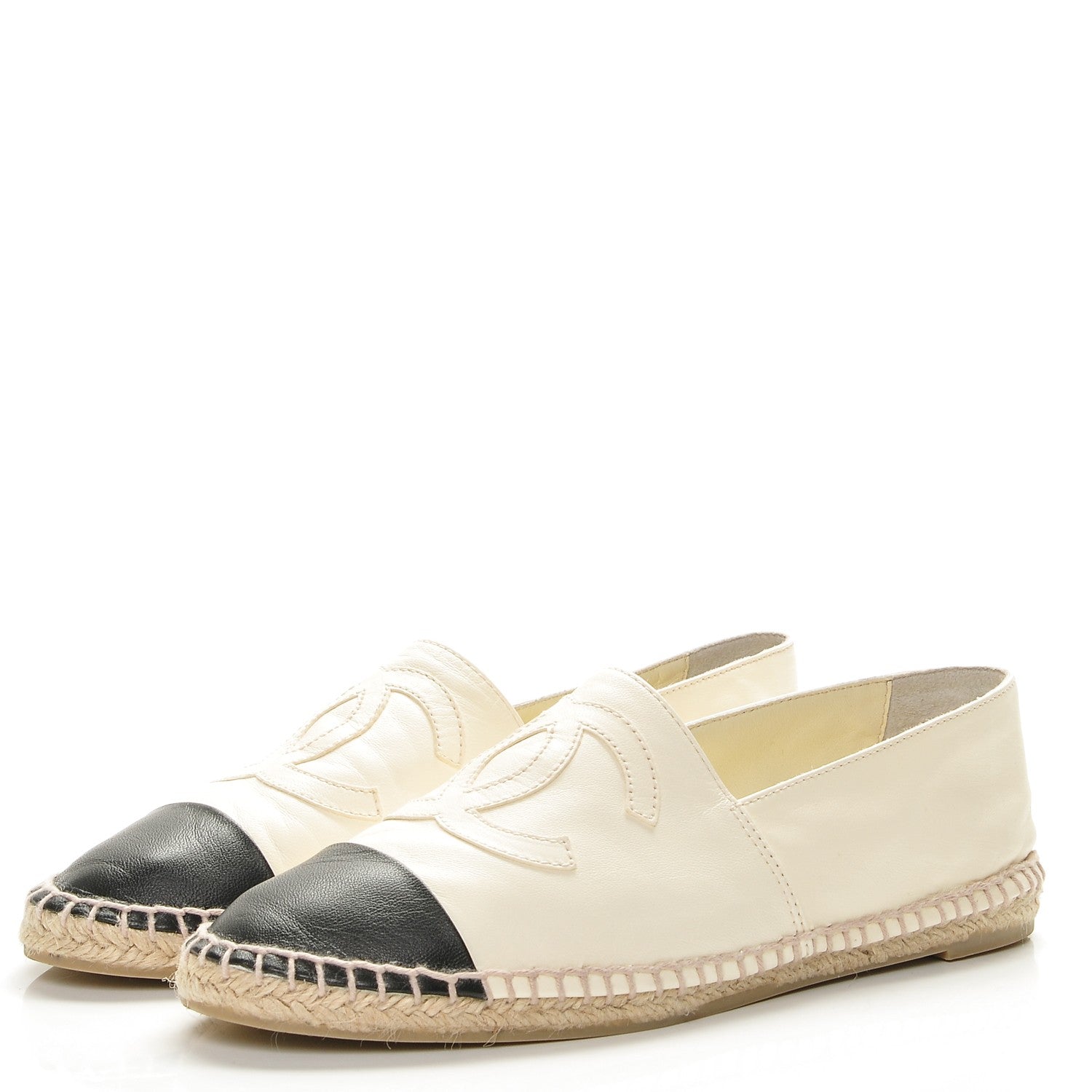 Chanel Lambskin CC Espadrilles 38 White Black 3 of 16