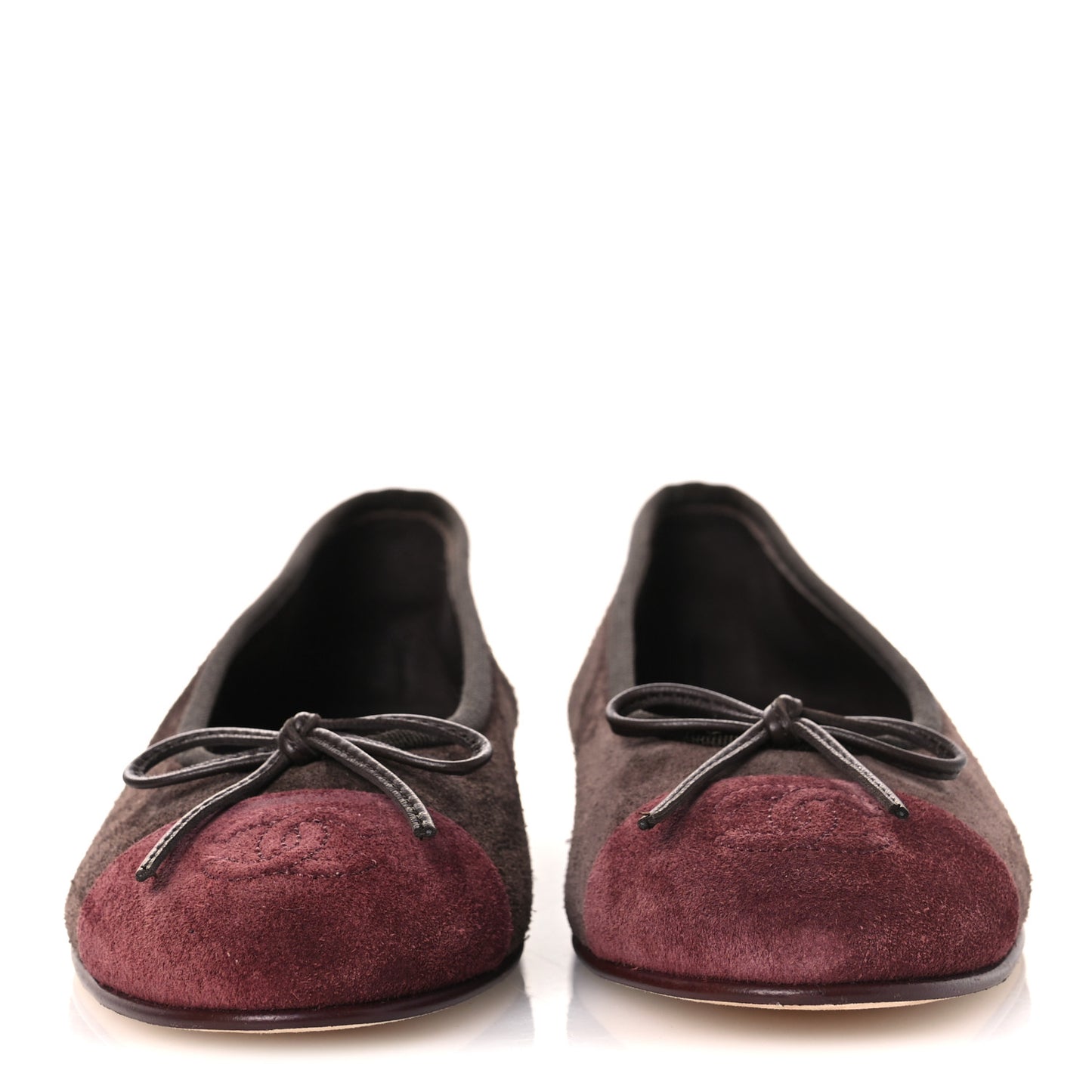Suede Calfskin Cap Toe CC Ballerina Flats 36 Dark Brown Burgundy