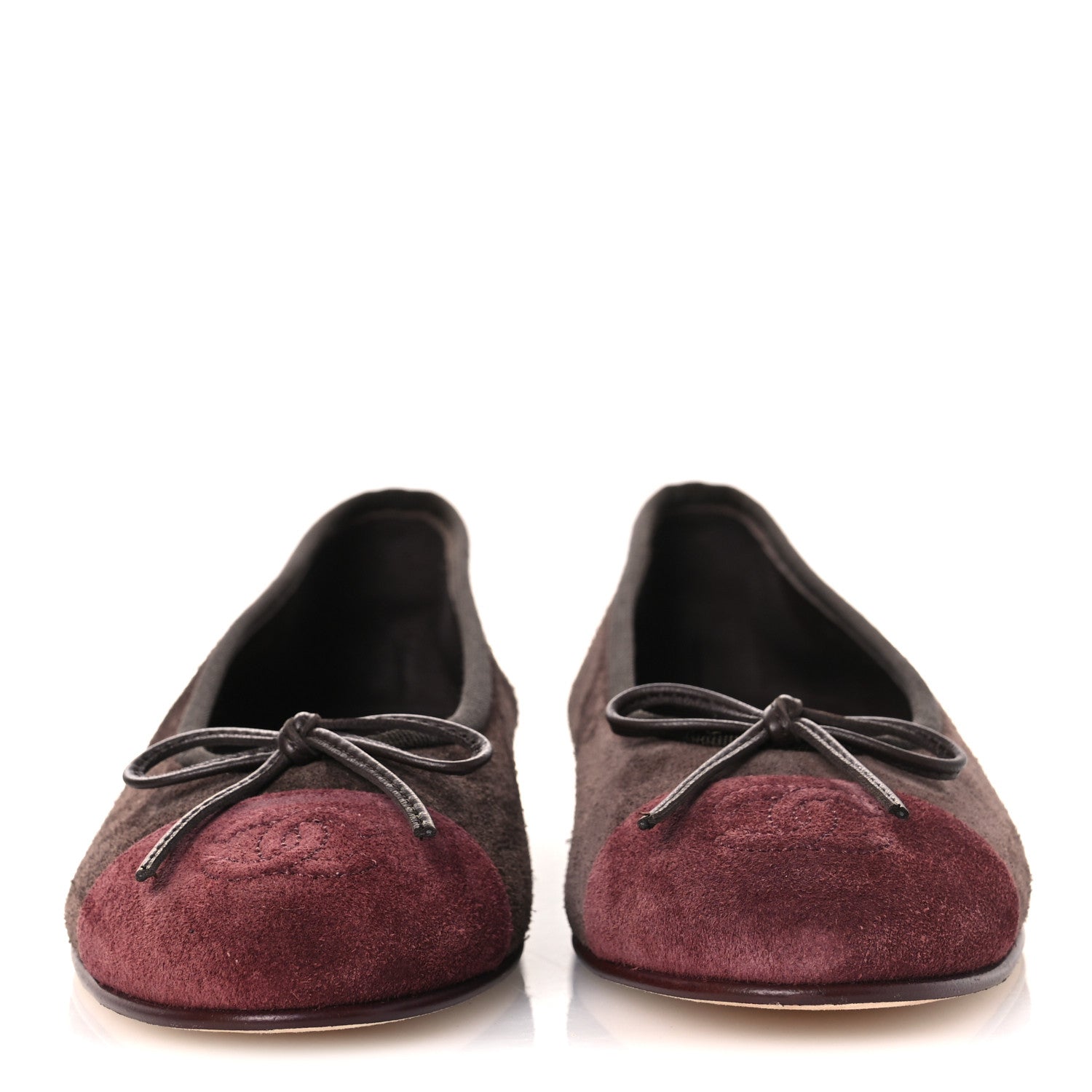 Chanel Suede Calfskin Cap Toe CC Ballerina Flats 36 Dark Brown Burgundy 3 of 10