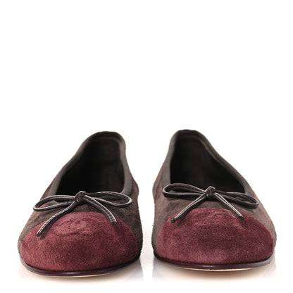 Chanel Suede Calfskin Cap Toe CC Ballerina Flats 36 Dark Brown Burgundy 3 of 10