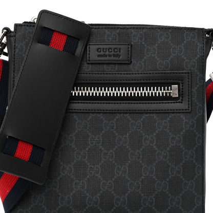 Gucci GG Supreme Monogram Web Small Flat Messenger Bag Black Grey 8 of 10