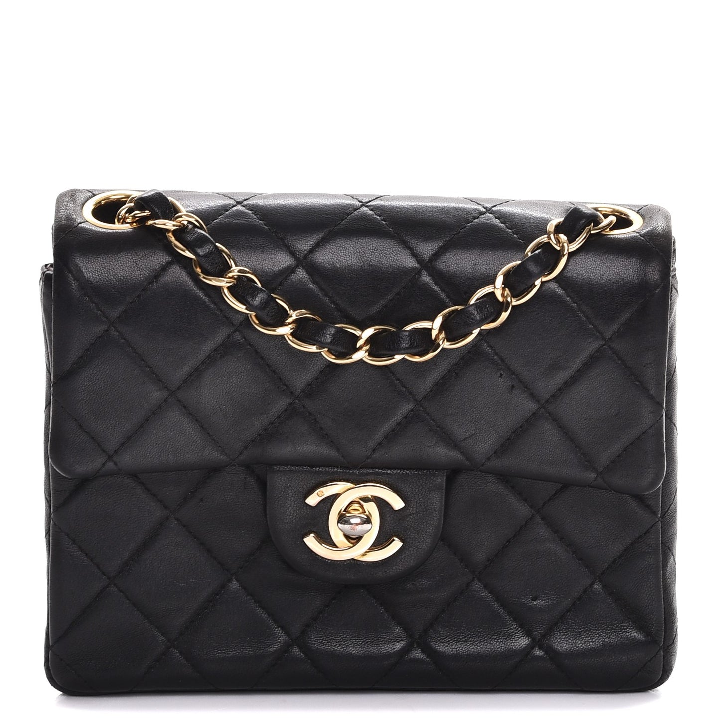 Lambskin Quilted Mini Square Flap Black