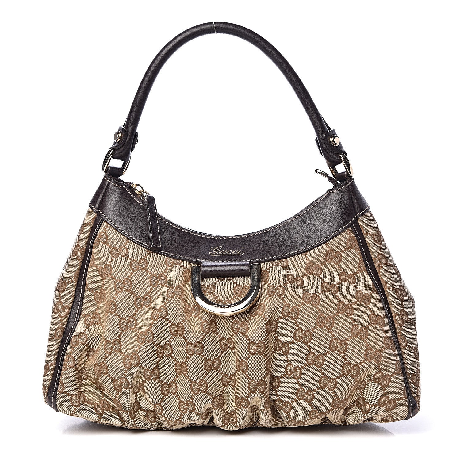 Gucci Monogram Medium D Gold Ring Hobo Brown 1 of 14