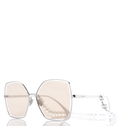 Chanel Metal Butterfly Removable Pearl Chain Sunglasses 4262 Silver Brown 2 of 10