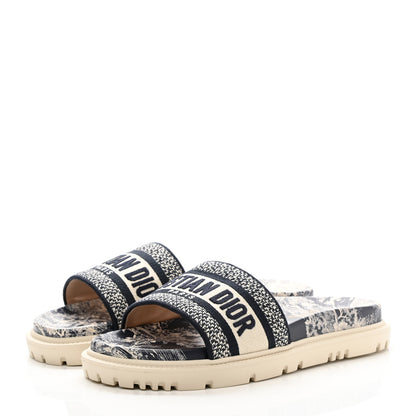 Christian Dior Canvas Toile de Jouy Embroidered Dway 10mm Slide Sandals 37 Deep Blue 3 of 9