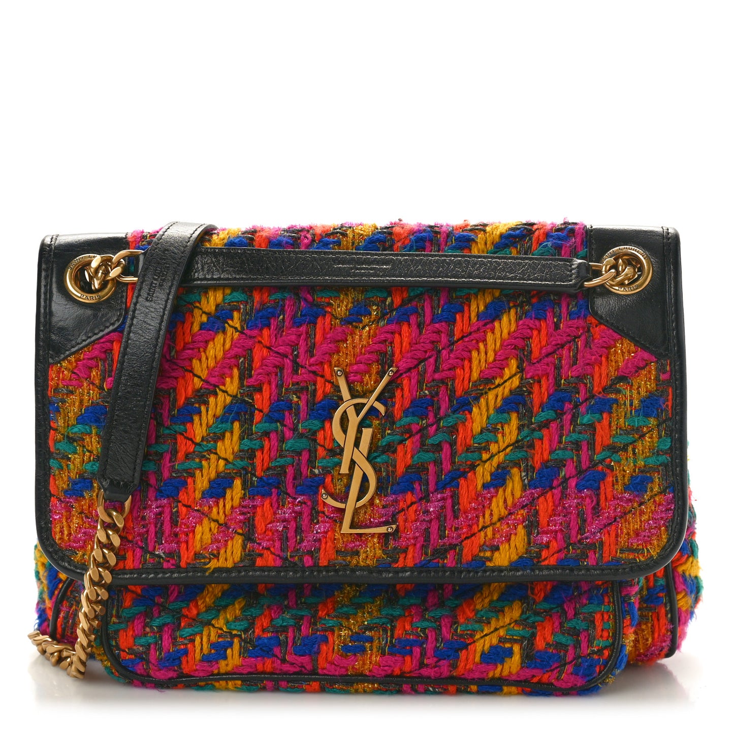 Tweed Calfskin Matelasse Monogram Medium Niki Chain Satchel Multicolor