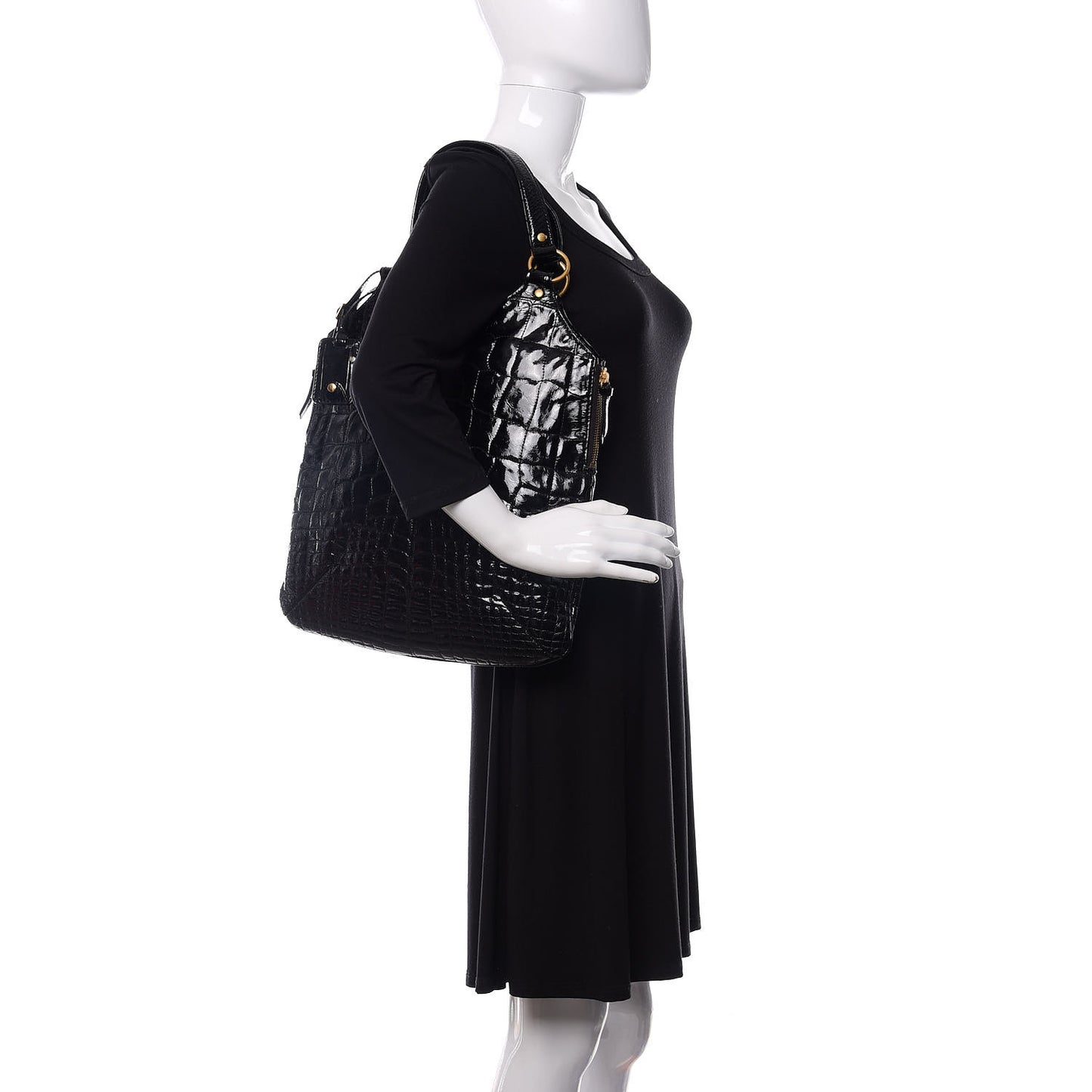 Patent Crocodile Embossed Tribute Tote Black