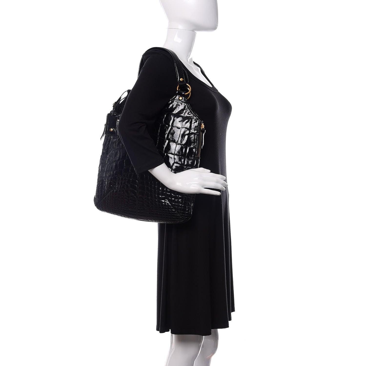 Saint Laurent Patent Crocodile Embossed Tribute Tote Black 2 of 10
