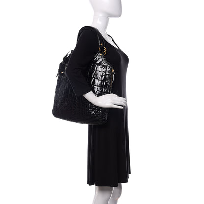 Saint Laurent Patent Crocodile Embossed Tribute Tote Black 2 of 10