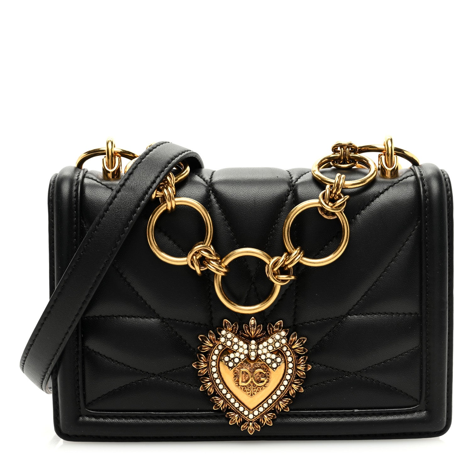 Dolce & Gabbana DOLCE GABBANA Lambskin Mini Devotion Crossbody Bag Black 1 of 9