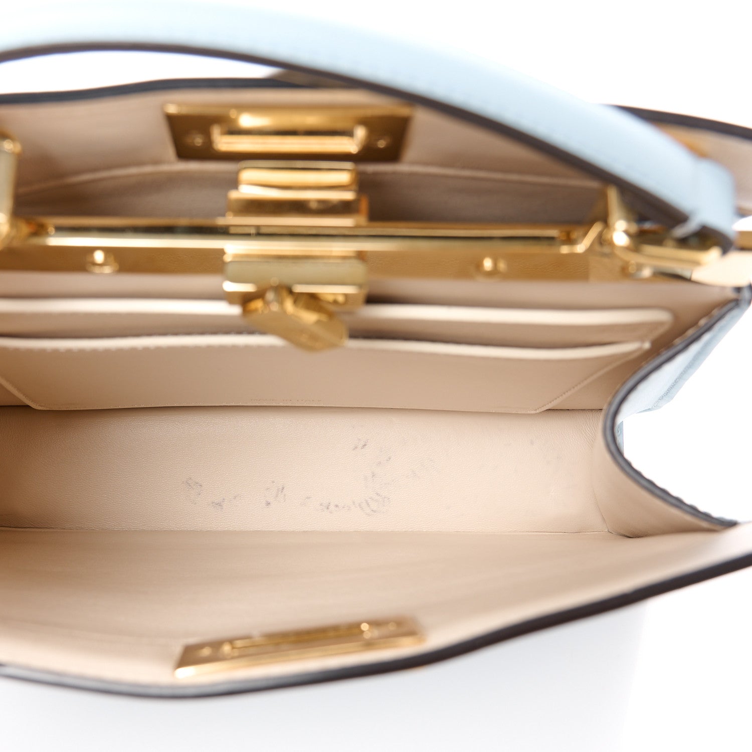 Fendi Vitello Seta Shiny Nappa Small Peekaboo I SEE U Satchel Azzurro Baby Camelia 6 of 11