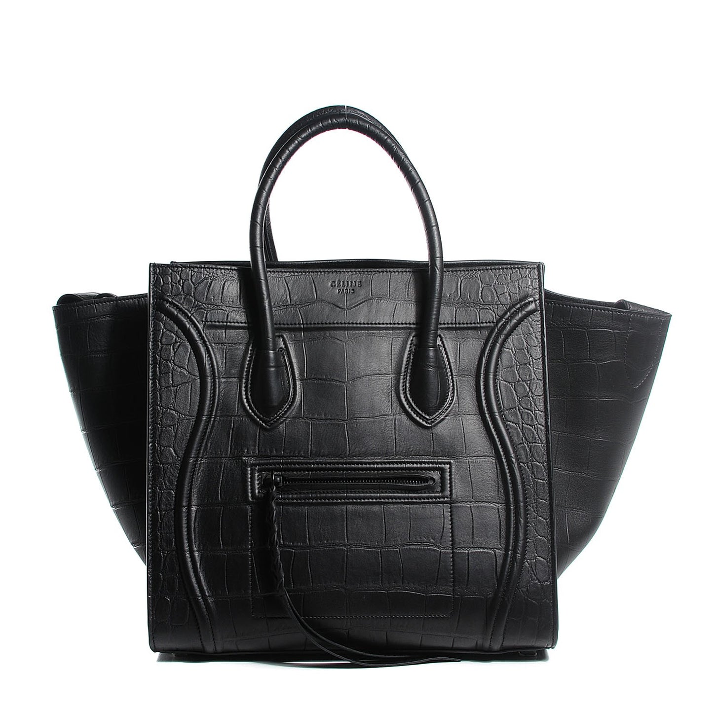 Crocodile Embossed Calfskin Medium Phantom Luggage Black