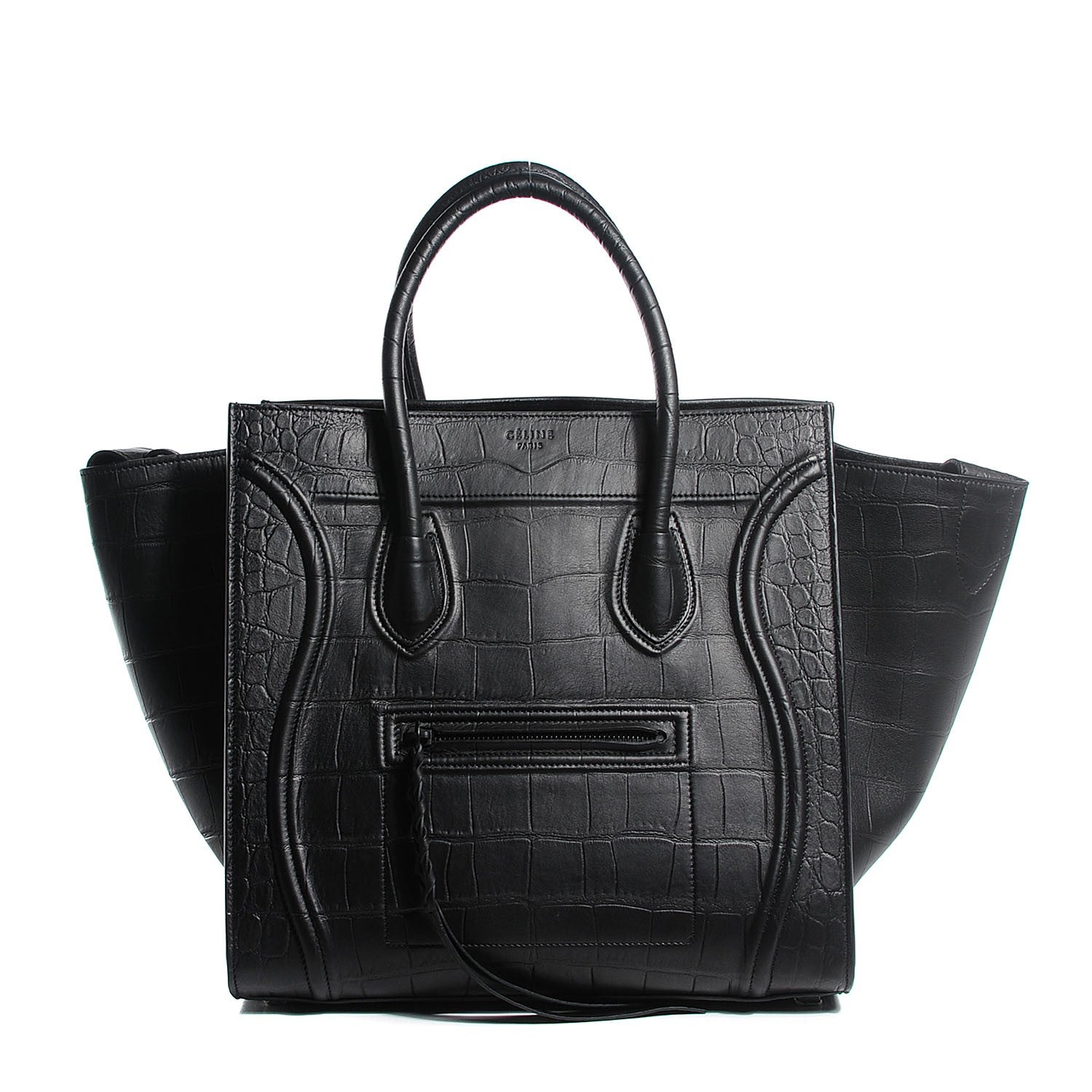 Celine Crocodile Embossed Calfskin Medium Phantom Luggage Black 1 of 8