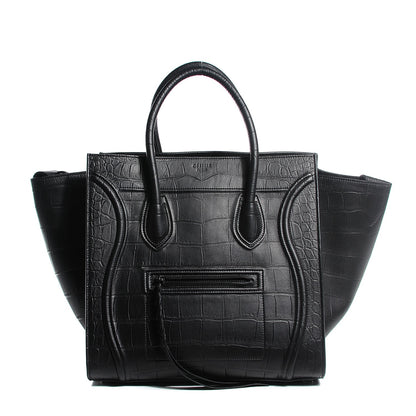 Celine Crocodile Embossed Calfskin Medium Phantom Luggage Black 1 of 8