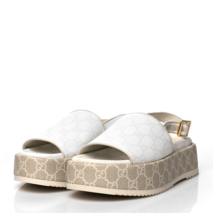 Gucci GG Supreme Monogram Granada Kid Angelina Platform 35mm Slingback Sandals 39 White Mystic White 3 of 9