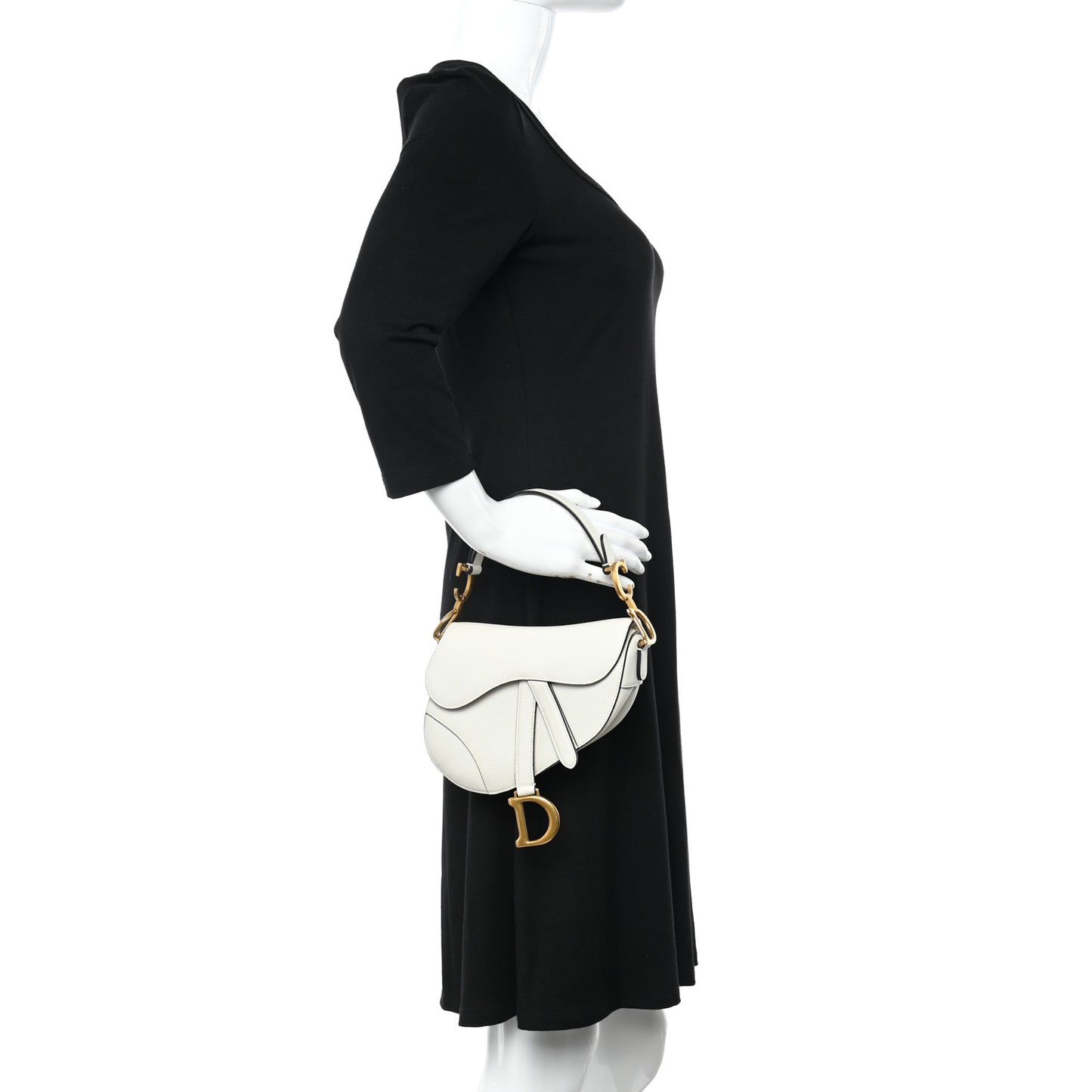 Grained Calfskin Mini Saddle Bag White