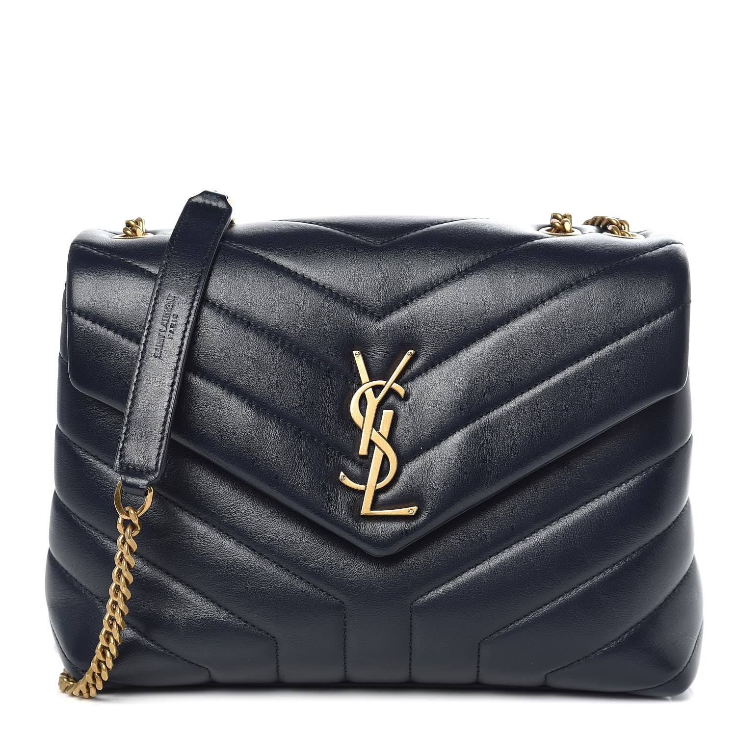 Saint Laurent Calfskin Y Quilted Monogram Small Loulou Chain Satchel Navy 1 of 10