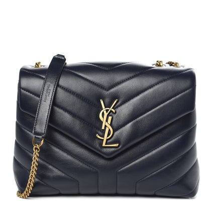 Saint Laurent Calfskin Y Quilted Monogram Small Loulou Chain Satchel Navy 1 of 10